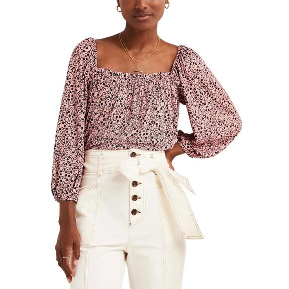 Boden Square Neck Swing Jersey Top Size 6 Milkshake Floral Pebble Women Relaxed - Picture 1 of 10